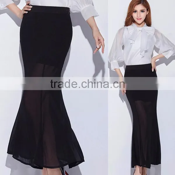 2016 Oem Services Fishtail Lady Sexy Maxi Skirts Pearl Chiffon Summer One Piece Long Skirt for Women