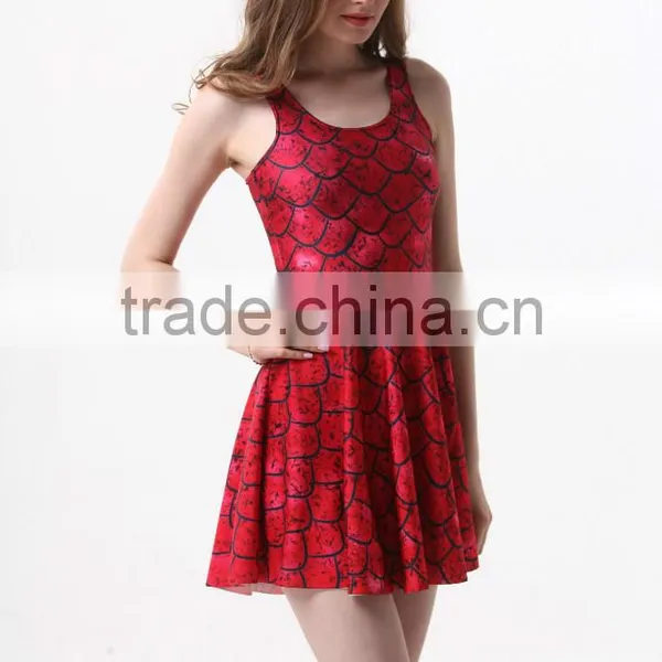 Women's 3D Digital Printed Floral Ichthyosis Pleated Dress for Sale photo-3