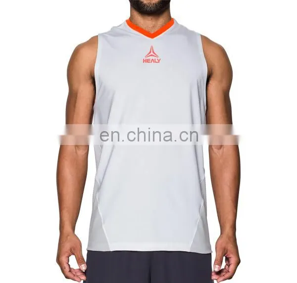 OEM Quick Dry Polyester Custom Embroidery or Sublimation Logo White Basketball Gym Tank Top Men photo-4