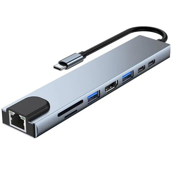 USB 8-in-1 Docking Station, Fast Charging Hub Adapter Type C 4K RJ45, USB 3.0 Docking Station photo-3