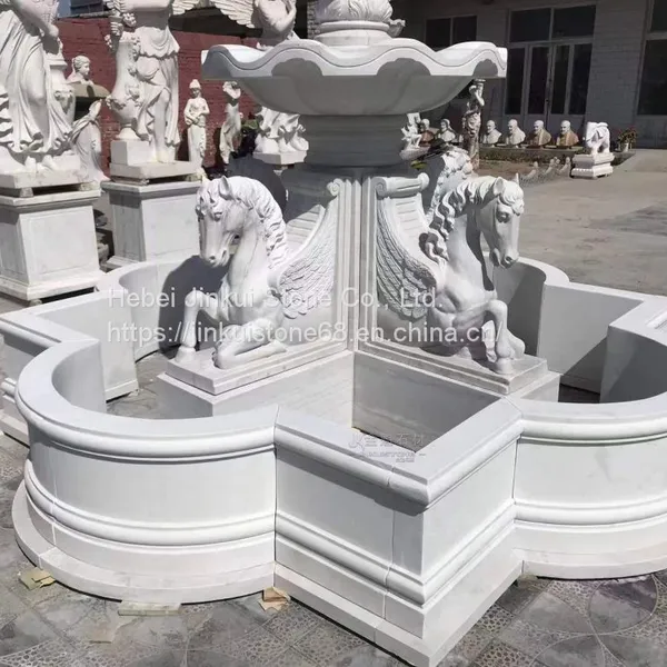 Customized White Marble Pegasus Fountain