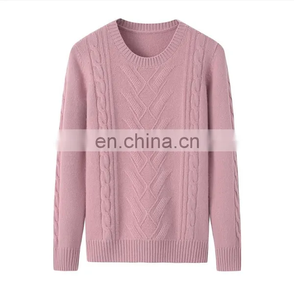 Wholesale 100% Cashmere Crew Neck Pullover Stylish Women's Winter Clothing Custom Knit Casual Solid Sweater OEM Service photo-3