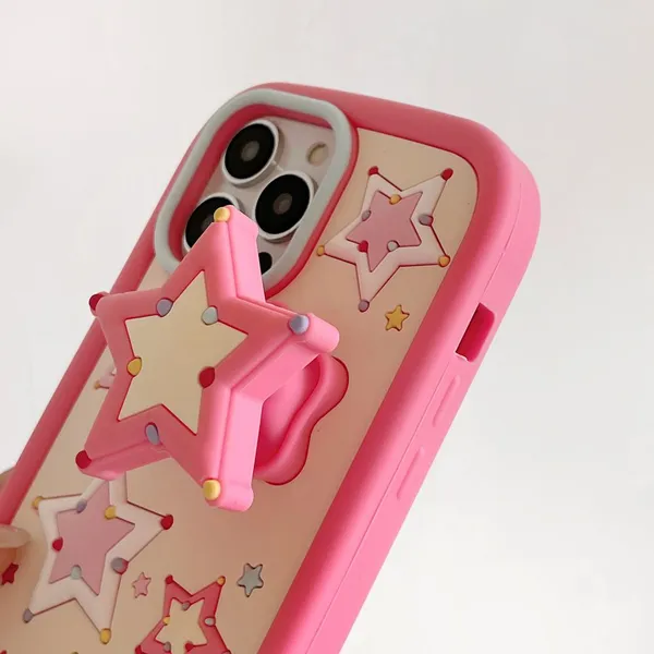 Stylish Color Pentagon Star Stand Silicone Phone Case Rear Cover Shockproof 15 14 Pro Max 13 12 11 photo-2