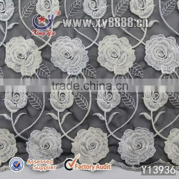Black Embroidery Chemical Fabric Organza With Metallic