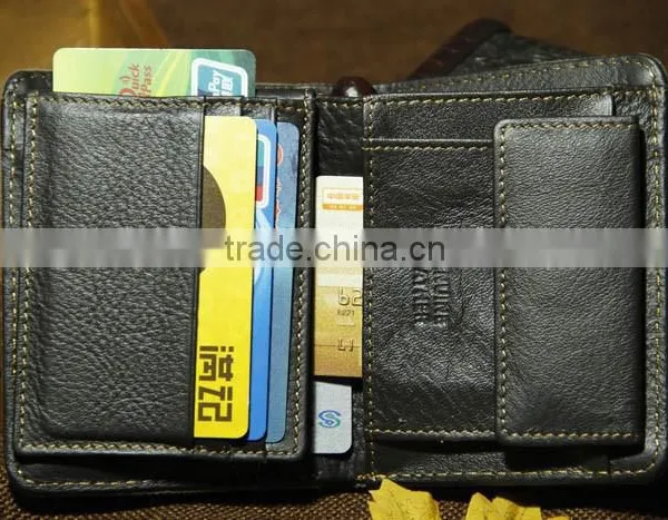Hot Sell Men's Brown Rugged Canvas & Genuine Leather Bifold Bill Fold Wallet Bag photo-3