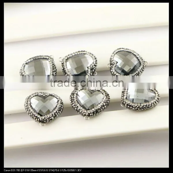 LFD-0081B Heart Shape Faceted Crystal Glass Connector Beads, With Crystal Paved Glass Beads Pendant Charms, For Jewelry Making photo-2