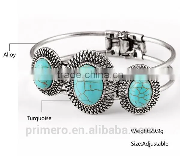 New Hot Vintage Style Tibetan Silver Round Turquoise Bracelet Alloy Bangle Jewelry photo-4