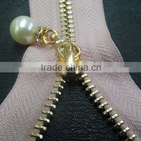 5# Metal Open End Zipper With Pearl Pull for Jacket ,auto Lock Custom Zipper photo-3