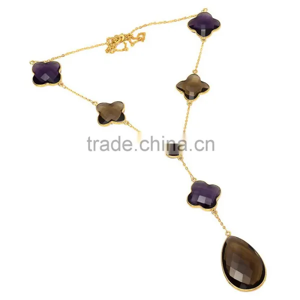 Amethyst/Smoky Quartz Gemstone Necklace