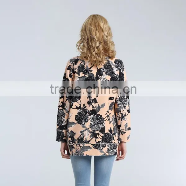 Women's Loose Knit Sweatshirt With Printed Floral photo-6