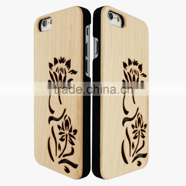 Beautiful Flower Hollow Out Good Hand Feeling PC/TPU & Wood Two in One Phone Case for Iphone 6 photo-4
