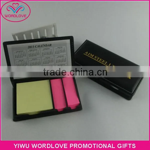 Sticky Memo Pad With Custom Printing Leather Box Holder, Pocket Self Adhesive Notepad