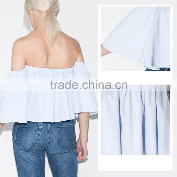 Summer Sexy off Shoulder Loose Fit Plain Short Sleeve Blouse photo-4