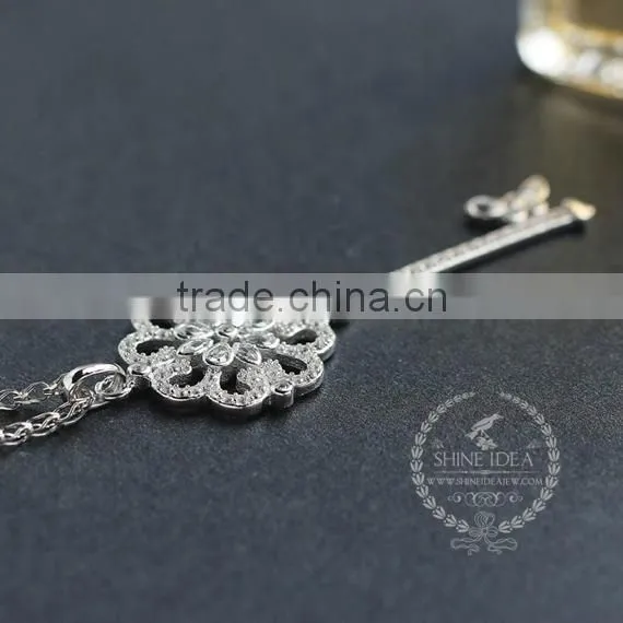 925 Sterling Silver Rhinestone Hollow Flower Key Pendant Charm Idea Jewelry Fashion Women Necklace Jewelry Supplies 6360475 photo-2