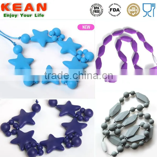 Soft on Babies Gums Silicone Bead Necklace Silicone Teething Necklace Quartz Pink Blue Green photo-5