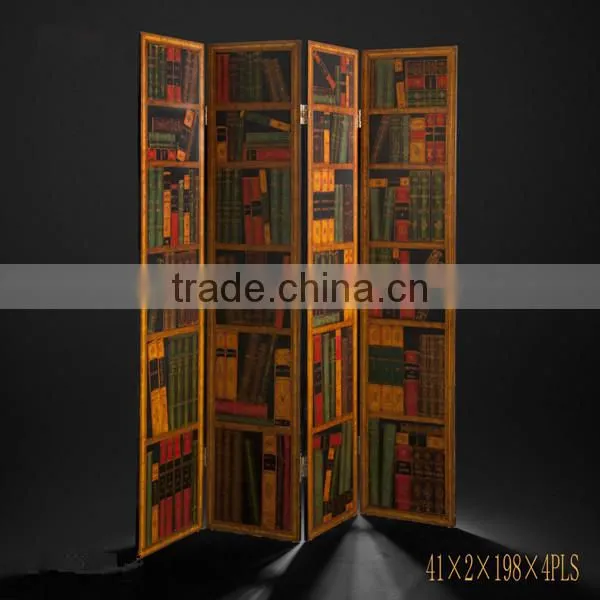 Traditional Hand Painting Three Door Folding Screen, Retro Furniture Decorative Wooden Floor Screen With Crackle photo-6