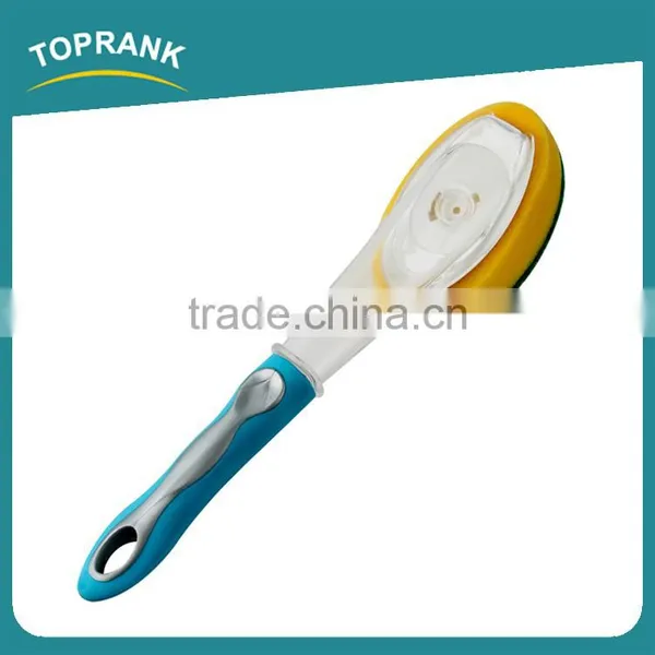 Toprank New Design Good Use Detachable Add Liquid Plastic Soap Dispensing Sponge Dish Cleaning Scouring Pad With TPR Handle photo-2