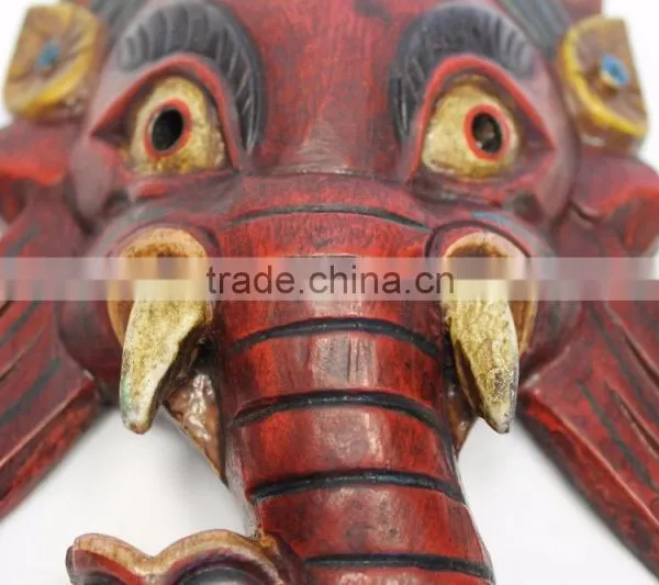 Wooden Mask of Hindu Lord Ganesh Wall Hanging Made In Nepal photo-2
