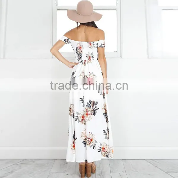 Maxnegio off Shoulder Backless Bohemian Girls Smoking High Slit Dress photo-4