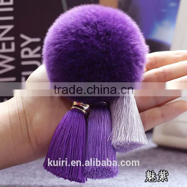 Real Rex Rabbit Fur Ball Plush Keychain Woman Bag Charm Tassel Keyring Pendant Car Key Chain Ring Fashion Jewelry photo-2