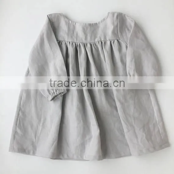 Babydoll Dress In Linen Fabric Elastic Cuffs Baby Girls Dress Designs Plus Size photo-4