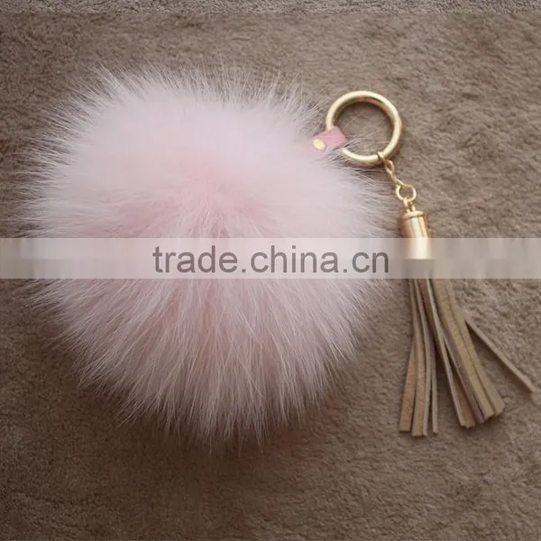 Myfur Hot Pink Rose Ladies Fashion Real Fox Fur Pom Pom Bag Charm With Leather Tassel photo-2