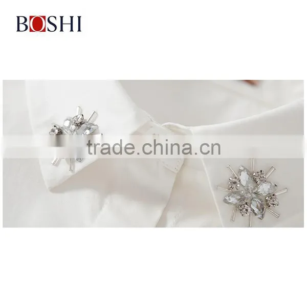 Factory Price For Embroidered Flower Of Ladies Casual Double Breasted Shirt photo-4