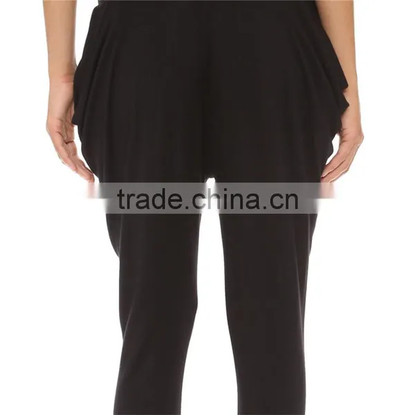 OEM Soft Lounge Ribbed Waist Tapered Leg Imperial Harem Pants Black photo-6
