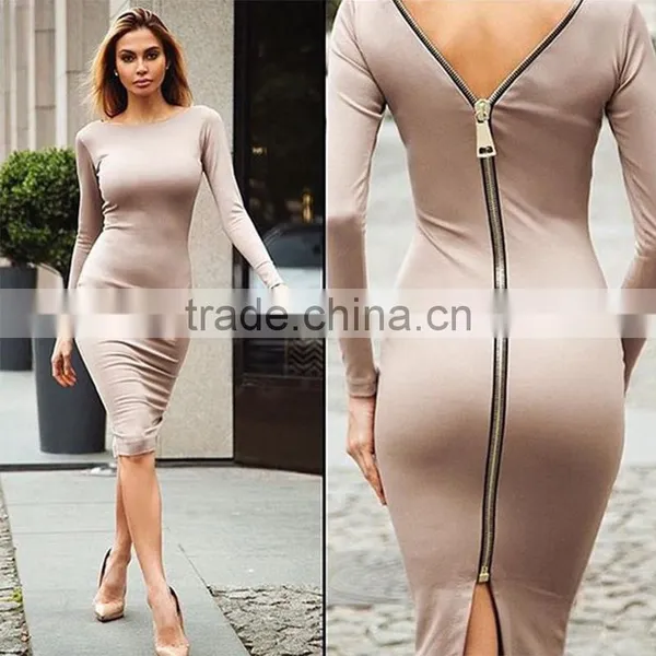 2016 Designed for Fashion Women Pencil Dress Long Sleeve Zip Back Ladies' Dress OEM photo-2