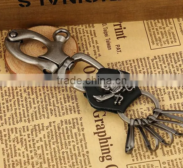 Punky Llavero,Skull Head Leather Strap Chain Bikers Punk Gothic Key Chain Hand Made photo-4