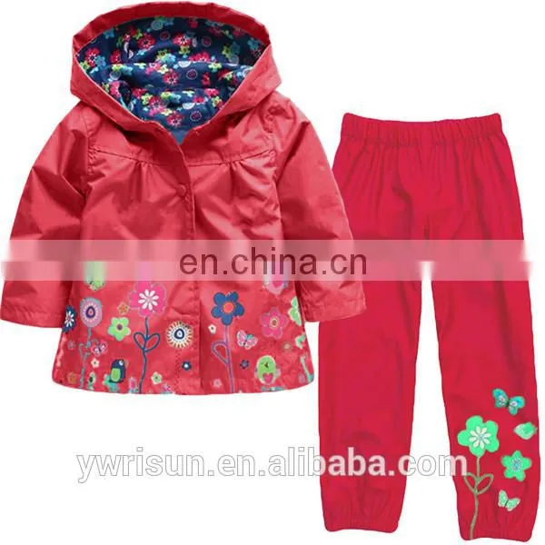 New Multiple Colors Bomber Raincoat Kids Custom Rain Coat Flower Wholesale Nylon Jacket With Blazer Pants photo-2