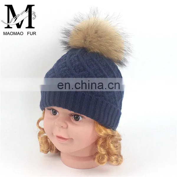Best-selling Unisex Wholesale Striped Real Fur Pompom Baby Beanie Hat photo-3