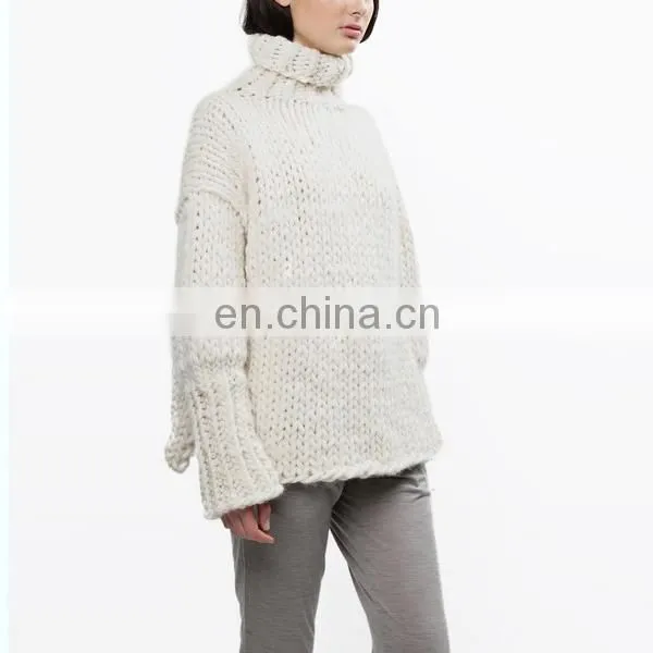 Women Woolen Handmade Kintted Pullover Oversized Chunky Turtleneck Sweater photo-5