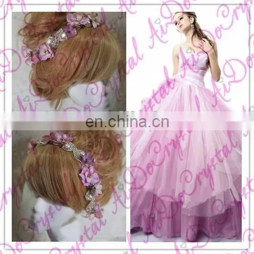 Aidocrystal Pink Flower Pearl Lace Headband Bridal Wedding Fascinators Women Hair Accessories photo-3