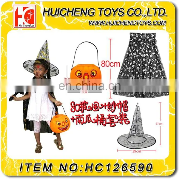 Manufacturers China Wonderful Kids Halloween Costoms With Cloak Hat and Pumpkin Bucket photo-2