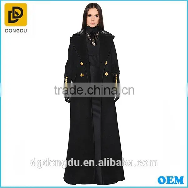 Black Double Breasted Maxi Ladies Wool Long Winter Wool Coats photo-3