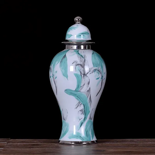 Modern Simple Fashion Creative White Electroplate Ceramic Vase With Lid For Bedroom Decor photo-4