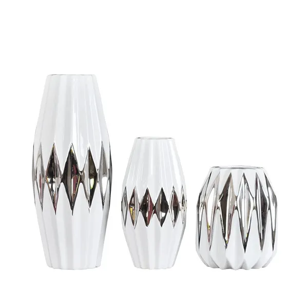 Rhombus Polyhedron Gild Silver Fashion Light Luxury Ceramic Vase For Indoor Decor photo-4