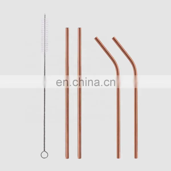 Factory Direct Copper Rose Gold Metal Straw Kit Accessories Stainless Steel Pipe Tubing Drinking Straws Set
