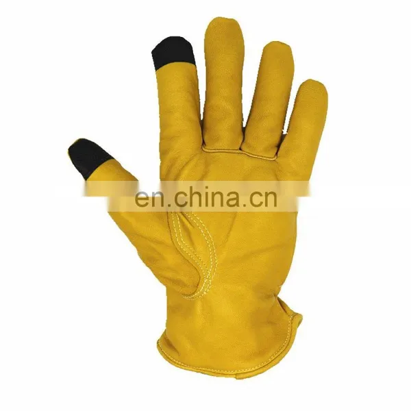 TPR Protective Construction Yellow Industrial Impact Resistant Touch Screen Driving Safety Leather Work Gloves photo-2