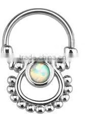 Circle Opal 316L Surgical Steel Septum Clicker Nose Piercing Body Jewelry