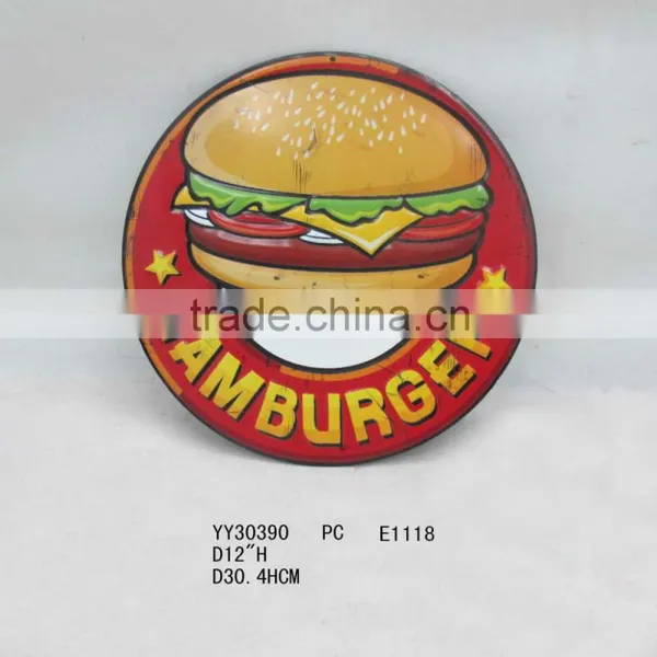 Vintage Embossed Tin Sign, Hamburger Metal Decor