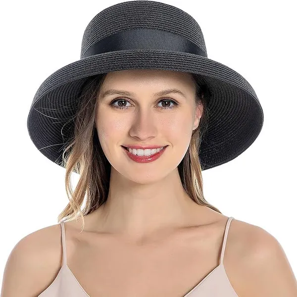 Women Sun Straw Hat Summer Travel Foldable Brim Bucket Hat Vintage Cloche Beach hat