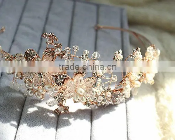 2015 Hot Sale Handmade Rhinestone Golden Flower Hair Band Hair Accessories for Women photo-6