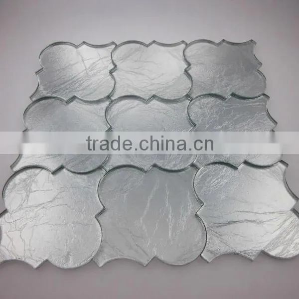 300x300 Silver Mosaic 12''x12'' Waterjet Glass Tile With Leaf Design Quality Choice