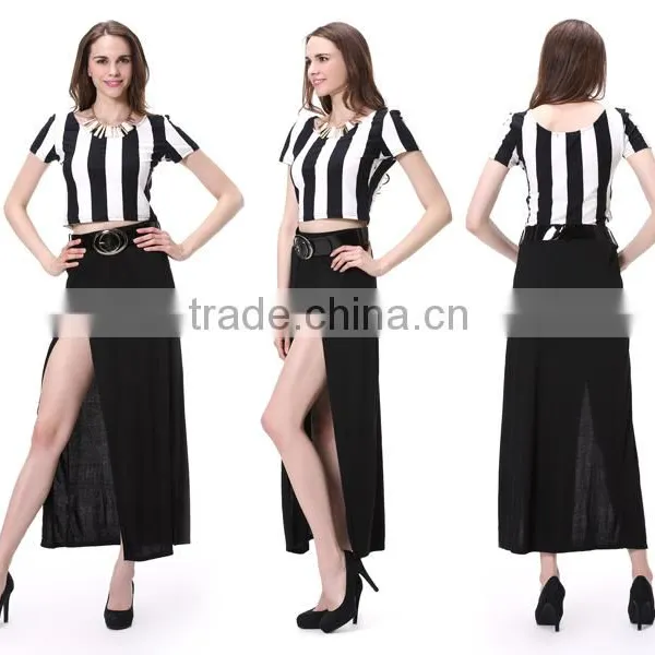 Black and White Stripe Women Fashion T Shirt Design China Factory Supplied photo-5