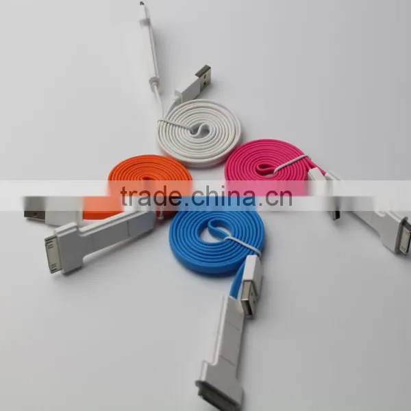 3 in 1 Flat Cable With Micro/i4/i5 for Samsung/HTC/iPhone 4/5/6/6s photo-2