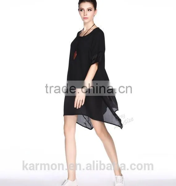 A-line Black Chiffon Dress Plus Size Dress Summer Dress photo-3