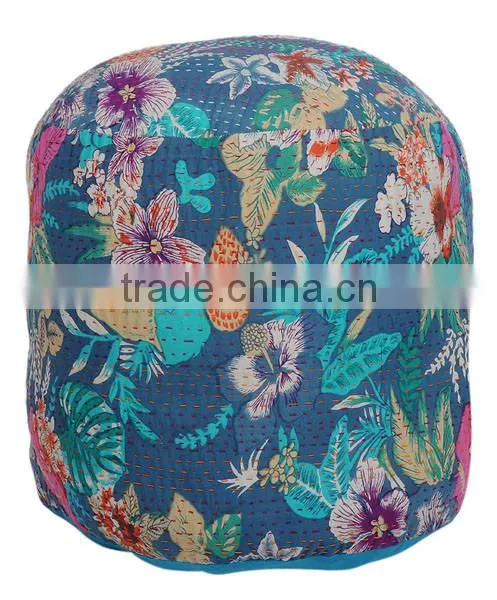 Home Furnishing Cotton Kantha Floor Cushion Cover or Ottoman Stool Pouf