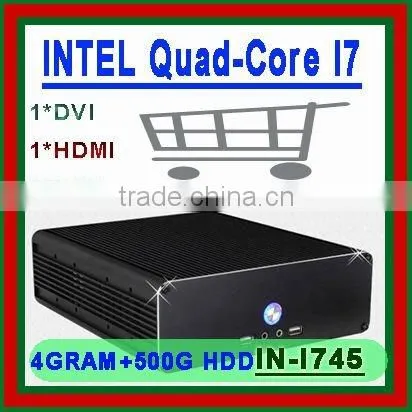 Free shipping 2012 latest slim server computer thin client server pc desktop server with INTEL Quad core i7 4G RAM 500G HDD